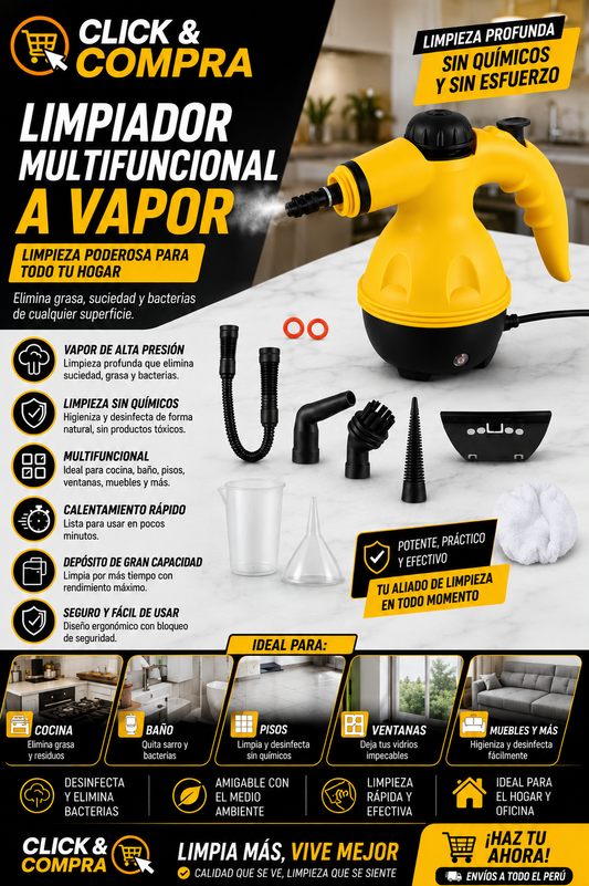 🔥 Limpiador a Vapor Multifuncional Portátil | Limpieza Profunda sin Químicos